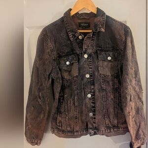 PacSun Men's Distressed Checkered Black Denim Jacket